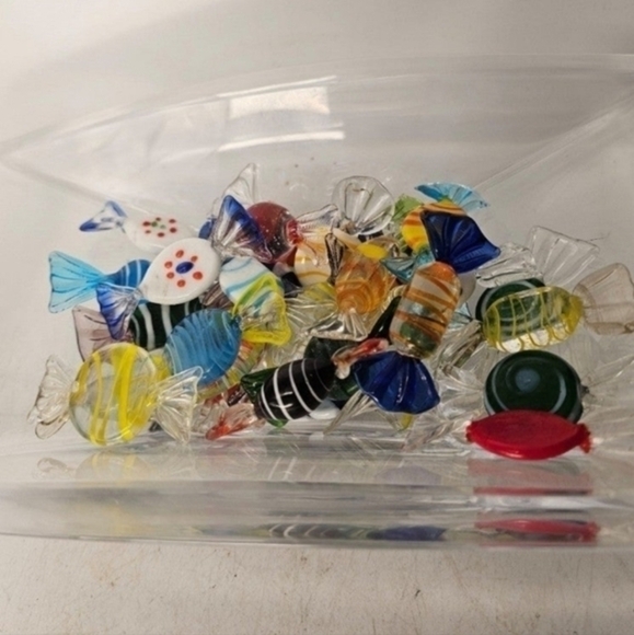 Signed Crystal Nambe Planar candy dish with‎ 35 Murano candies